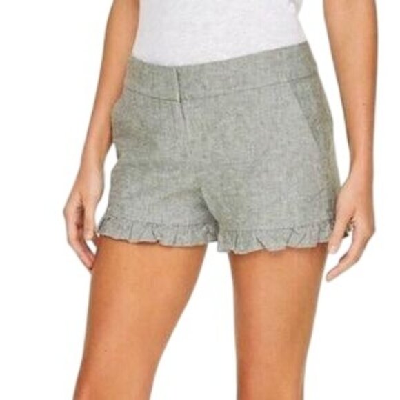 LOFT Womens 4' Linen Blend Ruffle Trim Shorts Size 2 Sage Green Sloanie - Picture 1 of 9